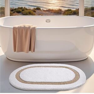 White Bath Mat Oval Bathroom Rug, 24x36